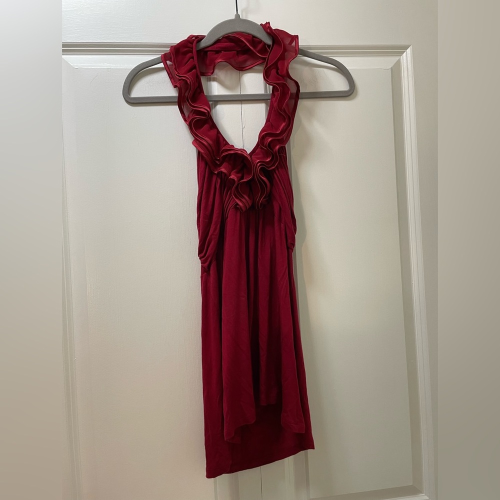 Express 2011 Release Small Deep Red Backless Dress with Ruffled Neckline